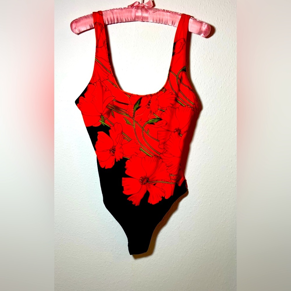 X-Large woman’s One Piece Bathing Suit. Orange Floral